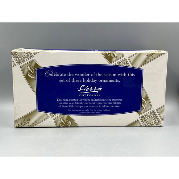 3 Pc. Sierra Gift Company Ceramic Patchwork Ornaments - Angel/Rocking Horse/Bell - Picture 7 of 9